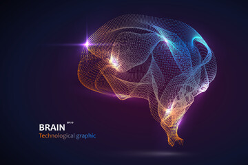 Brain graphic made of streamlined particles, vector illustration. - 638675483
