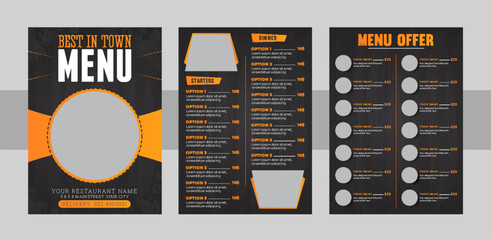 Menu design template with cover and restaurant vintage logo vector brochure, Set A4 menu editable vector format.