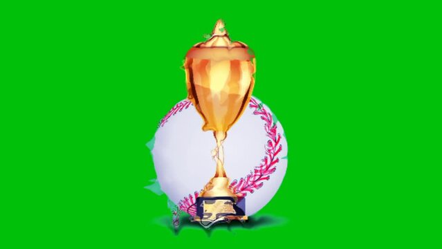 Gold baseball trophy animation flat background suitable for baseball championships, baseball sports, baseball content, awards and wins