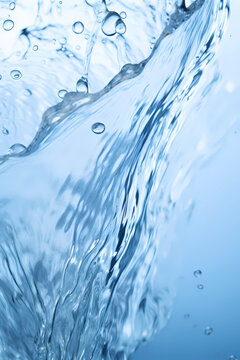Water flowing out onto the white background, in the style of massurrealism, blue
