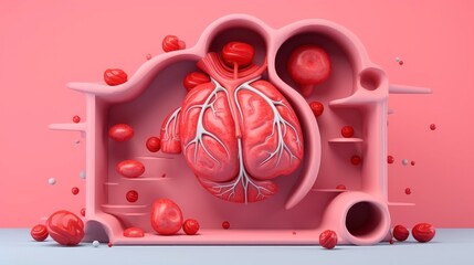 3D illustration mockup of the human organ system, Anatomy, Nervous, circulatory, digestive, excretory, urinary,and bone systems. Medical education concept