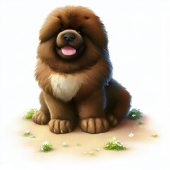 Digital illustration of a young Tibetan Mastiff