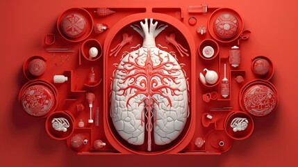 Obraz premium 3D illustration mockup of the human organ system, Anatomy, Nervous, circulatory, digestive, excretory, urinary,and bone systems. Medical education concept