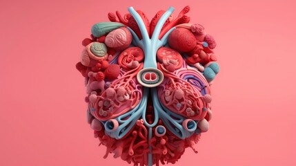Obraz na płótnie Canvas 3D illustration mockup of the human organ system, Anatomy, Nervous, circulatory, digestive, excretory, urinary,and bone systems. Medical education concept