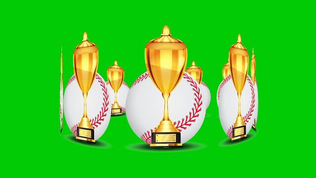 Gold baseball trophy animation flat background suitable for baseball championships, baseball sports, baseball content, awards and wins