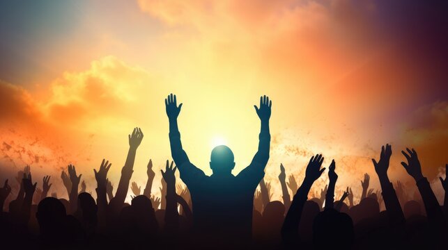 Silhouette Of A Group Of People Raising Their Hands In The Air, Human Rights Day