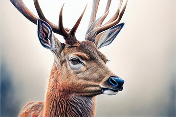 Buck deer head portrait. Realistic watercolor illustration.