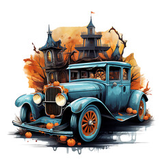 Halloween Truck Clipart Watercolor