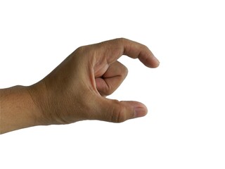 Man's hand isolated on white background with clipping path, abstract sign concept. 