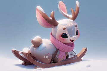 A baby reindeer wearing a cozy scarf