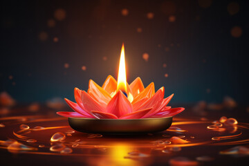Happy Diwali festival concepts with diya oil lamp and floral mandala on blurred bokeh background. Indian, hindu colorful traditional festival of lights celebration. Generative AI