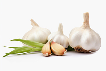 Garlic, cloves and white bulb isolated on white, in the style of karencore, visual puns, youthful energy