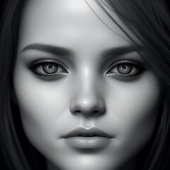 black and white image of a girl staring, generative ai