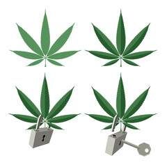 Cannabis herb lock and key - vector illustration