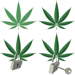 Cannabis herb lock and key - vector illustration