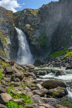 Kurkure waterfall in Altai in summer 
