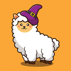 alpaca use hat animal with halloween costume cartoon vector illustration