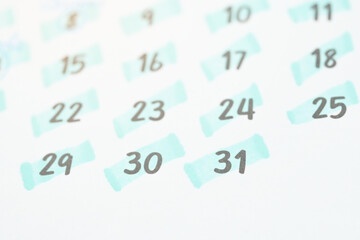 white calendar of last day on month, concept new year and countdown