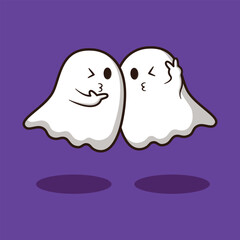 cute ghosts doing cute pose halloween cartoon vector illustration