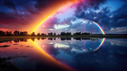 Beautiful Sunset with Double Rainbow
