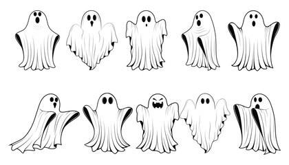 set of cute halloween ghosts illustration