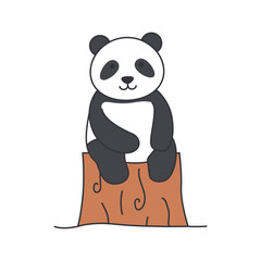 Cute panda bear sitting on a stump. Vector illustration.