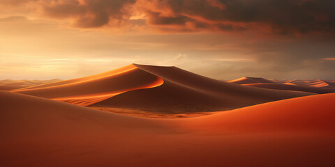 Fototapeta na wymiar Sand dunes with beautiful warm orange light