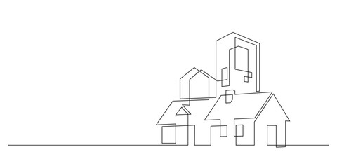 continuous line drawing of housing estate building single line