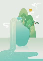 Illustration of a pottery bottle with flowing water.