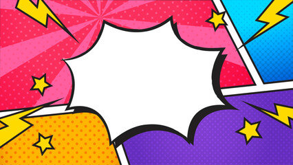 Comic template element with speech bubble halftone art. Colorful comic style