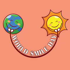 sun with earth world smile day getting card cartoon vector illustration
