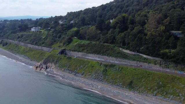 Orbiting Aerial Shot over Irish Coastline near Dublin