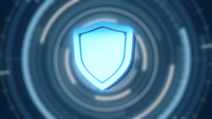 icon shield 3d rendering blue in concept technology security on hud technology blue background