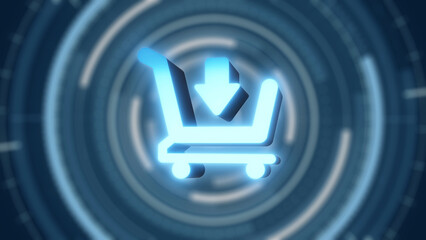 shopping cart icon Online shopping. Happy shopping on hud technology blue background.