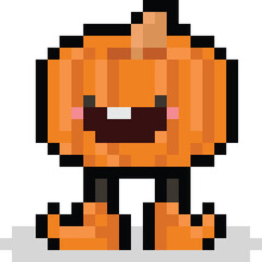 Pixel art cartoon pumpkin head monster character 