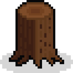 Pixel art cartoon wood stump 