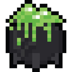 Pixel art cartoon witch pot icon
