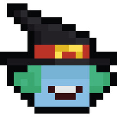 Pixel art cartoon witch head icon 