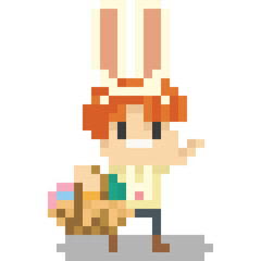 Pixel art little boy character with easter egg bucket