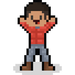 Fototapeta premium Pixel art man character with winter cloth