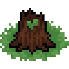 Fototapeta premium Pixel art stump with sprout inside