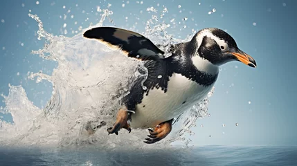Foto op Canvas penguin on water splash © afai