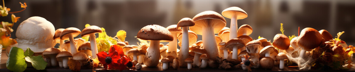 A Banner Photo of Mushrooms on a Counter in a Modern Kitchen