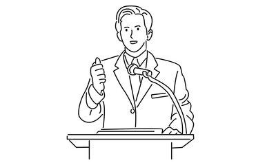 line art of public speaker vector illustration