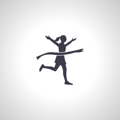 marathon winner icon. runner woman silhouette. woman crosses the tape first icon