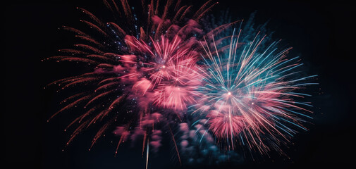 Fototapeta na wymiar Spectacular Fireworks Display: Multi-Colored Explosions in Night Sky, Generative AI