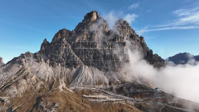 Aerial landscape with clouds over mountains	- Tre Cime di 
Lavaredo - Dolomites - Italy