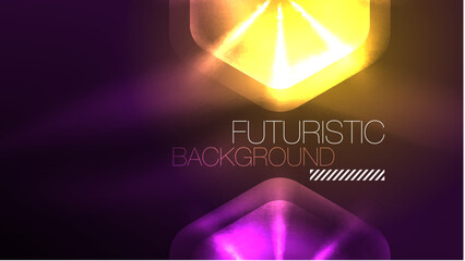 Glowing neon hexagons in dark space. Digital technology cyberspace hi-tech techno abstract background template