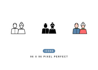 Senior Icon. Elder People Care Symbol Stock Illustration. Vector Line Icons For UI Web Design And Presentation