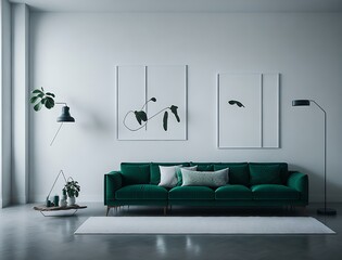 modern living room with green sofa